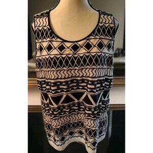 Chico's Sleeveless Top Black White Size 2 US L Tribal Geometric